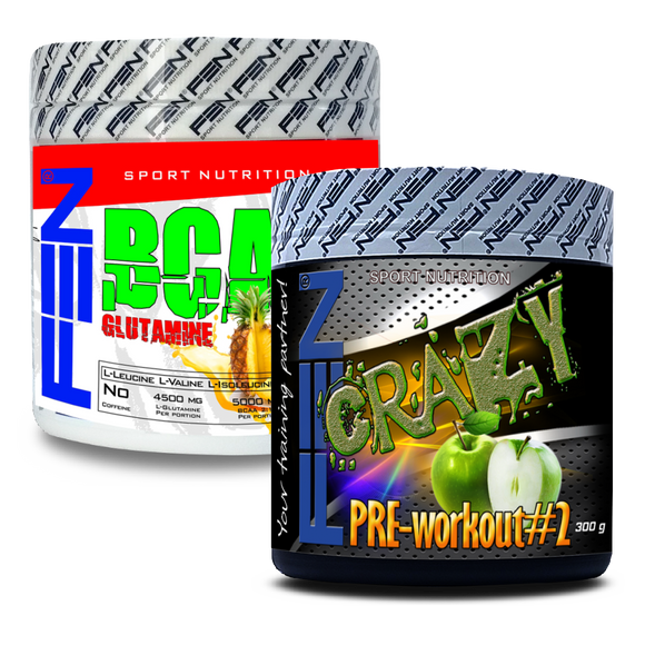 FEN BCAA + Glutamine  + FEN Crazy Pre-workout #2 (Rinkinys Pre-workout + Amino rūgščių kompleksas)