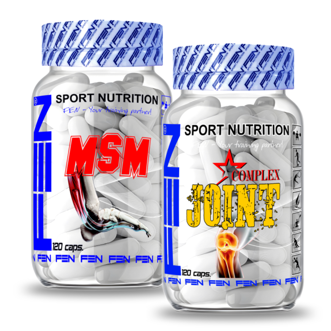FEN Joint Complex + FEN MSM, 2 vnt po 120 kaps. Rinkinys sausgyslėms, raiščiams, sąnariams